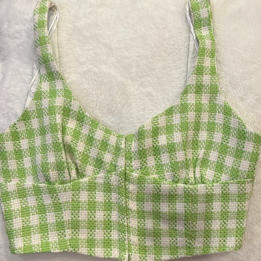 Zara Green/White Gingham crop top Size Small NWT